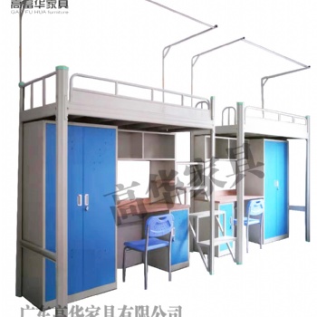 東莞多功能公寓床大學(xué)生宿舍上床下桌員工鐵床宿舍帶書桌書柜組合床
