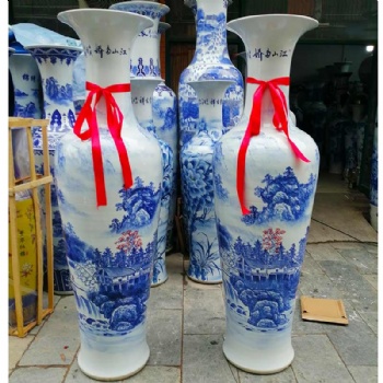開業禮品大花瓶加字，景德鎮陶瓷器大花瓶，手繪青花山水落地大花瓶