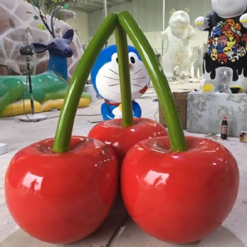 城市景觀玻璃鋼櫻桃雕塑仿真模型跟車(chē)?yán)遄印岸菲G”